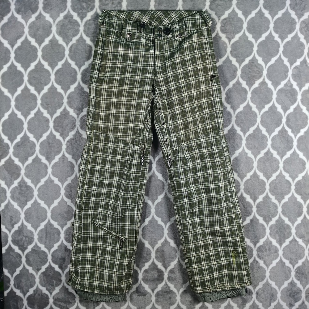 Lamar Snowboard Pants Women Small Green Tartan Plaid Ski Winter Y2K